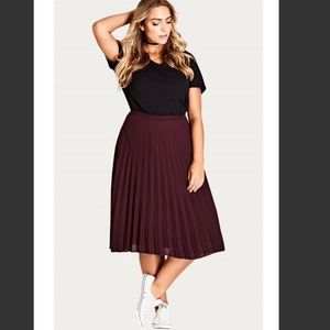 City Chic Pleated Burgundy Midi Skirt